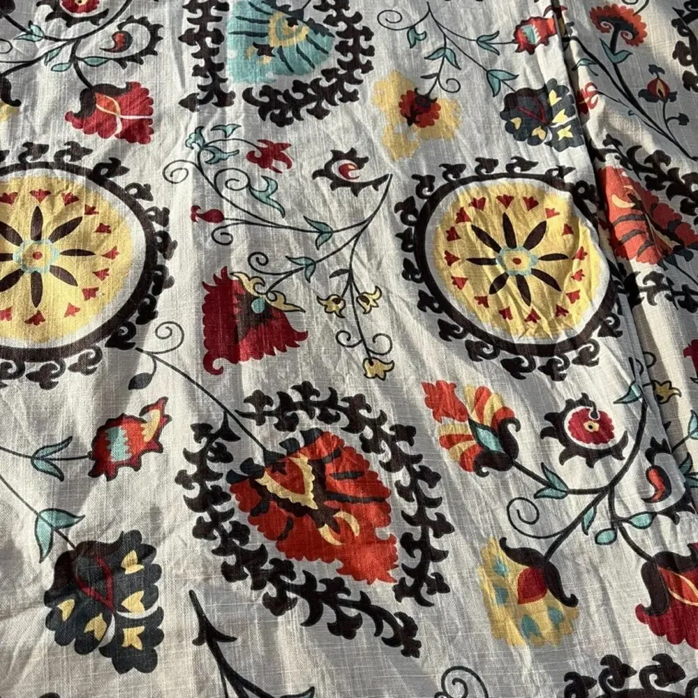 World Market Suzani Curtain Panels (2) 48in x 84in Floral Medallion 100% Cotton